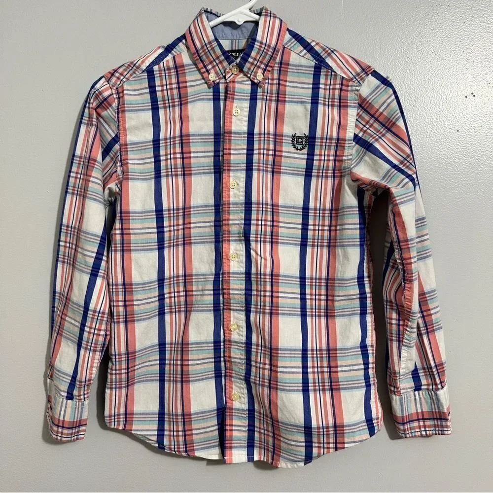 Chaps plaid button down long sleeved shirt size 10-12(M)